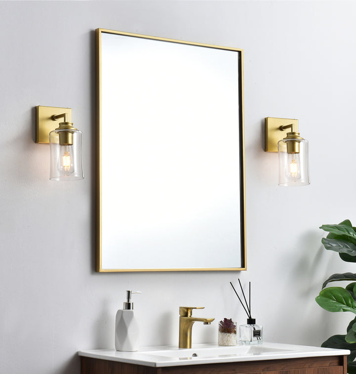 Steel Curve Arm Frame with Clear Cylindrical Glass Shade Wall Sconce by Living District - view 9