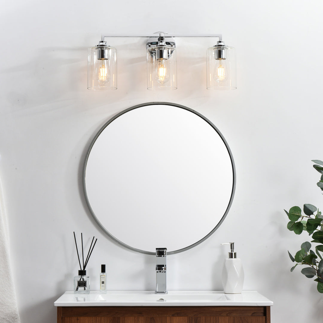 Steel Frame with Clear Cylindrical Glass Shade Vanity Light