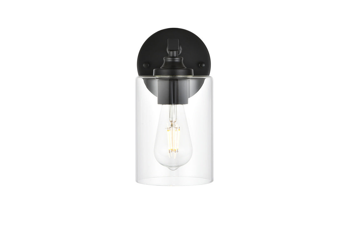 Steel Frame with Clear Cylindrical Glass Shade Wall Sconce in Black by Living District