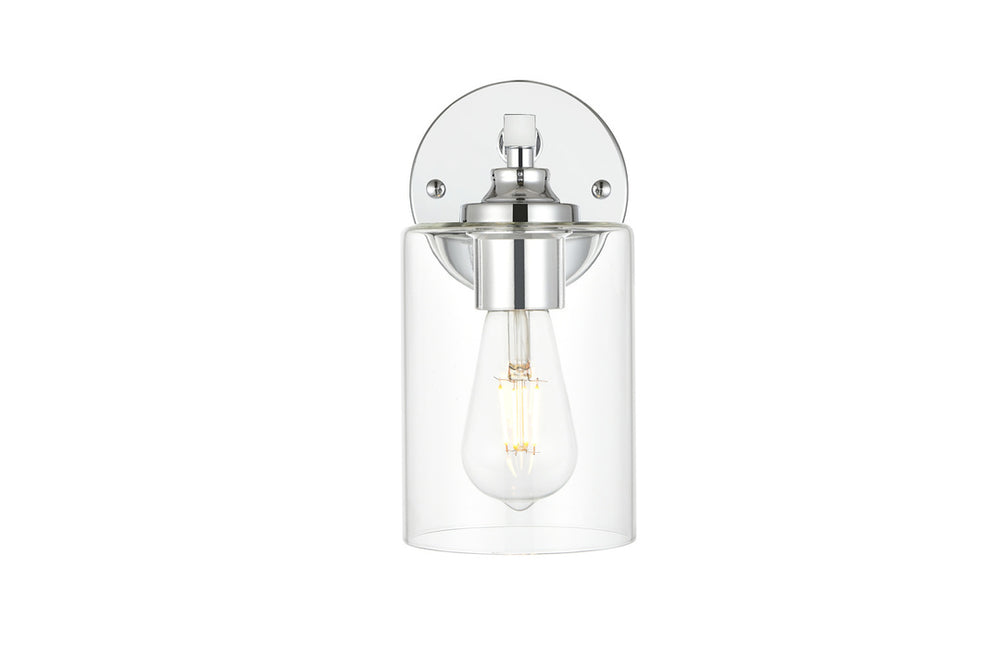 Steel Frame with Clear Cylindrical Glass Shade Wall Sconce in Chrome by Living District