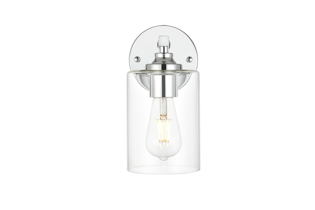 Steel Frame with Clear Cylindrical Glass Shade Wall Sconce in Chrome by Living District