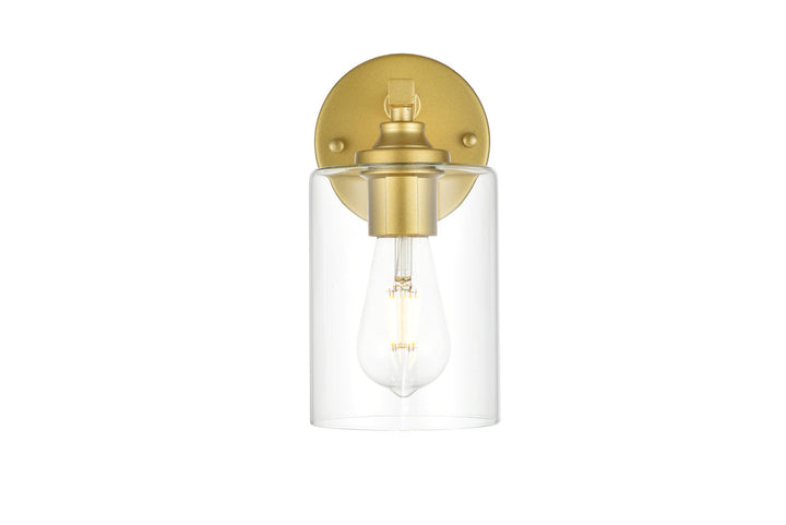 Steel Frame with Clear Cylindrical Glass Shade Wall Sconce in Brass by Living District