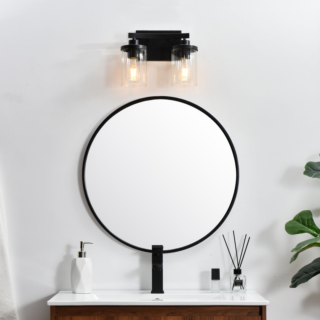 Steel Frame with Clear Cylindrical Glass Shade Vanity Light