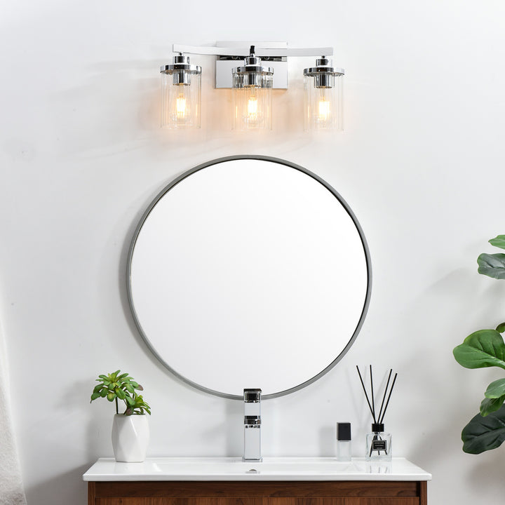 Steel Frame with Clear Cylindrical Glass Shade Vanity Light