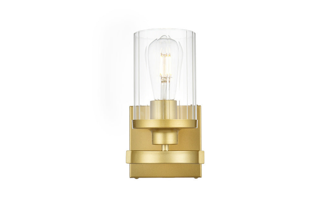 Steel Frame with Clear Cylindrical Glass Shade Wall Sconce in Brass by Living District