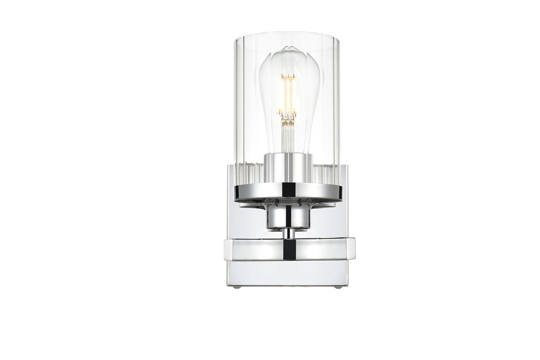 Steel Frame with Clear Cylindrical Glass Shade Wall Sconce in Chrome by Living District