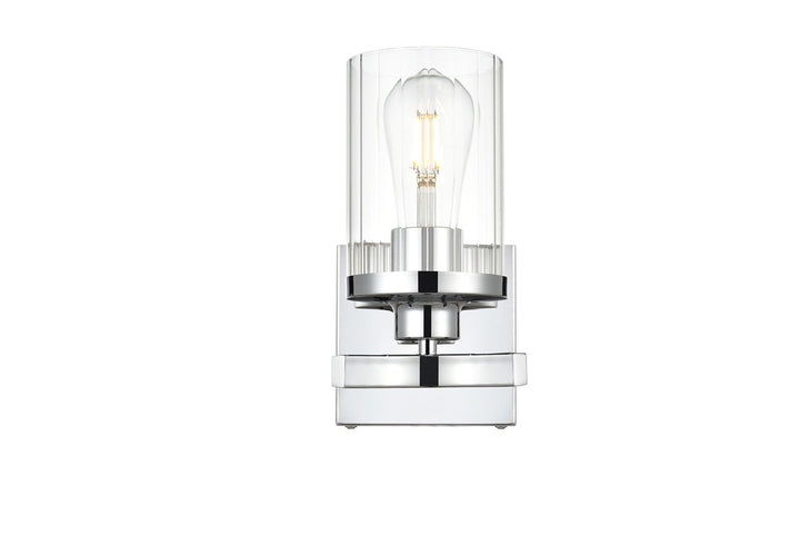 Steel Frame with Clear Cylindrical Glass Shade Wall Sconce in Chrome by Living District