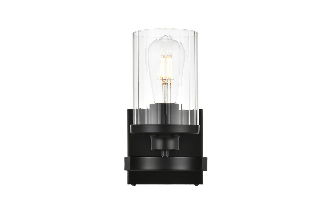 Steel Frame with Clear Cylindrical Glass Shade Wall Sconce in Black by Living District