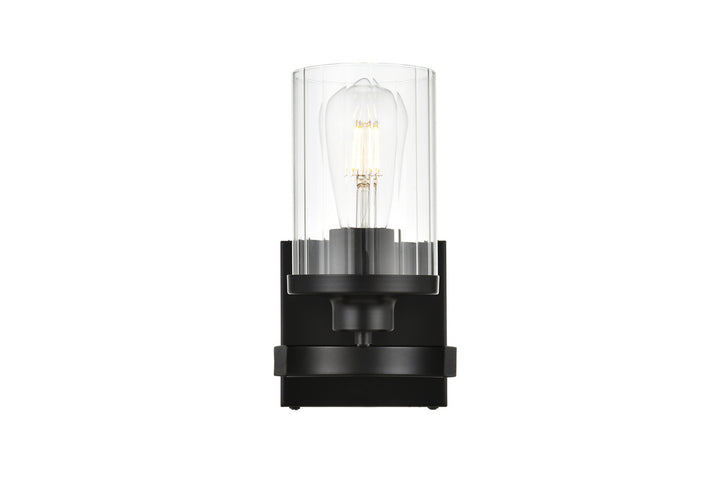 Steel Frame with Clear Cylindrical Glass Shade Wall Sconce in Black by Living District