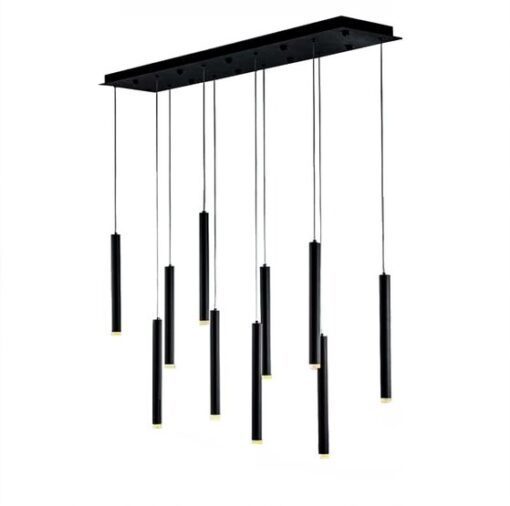 LED Black Cylindrical Pipe with Acrylic Diffuser Linear Chandelier by iKo