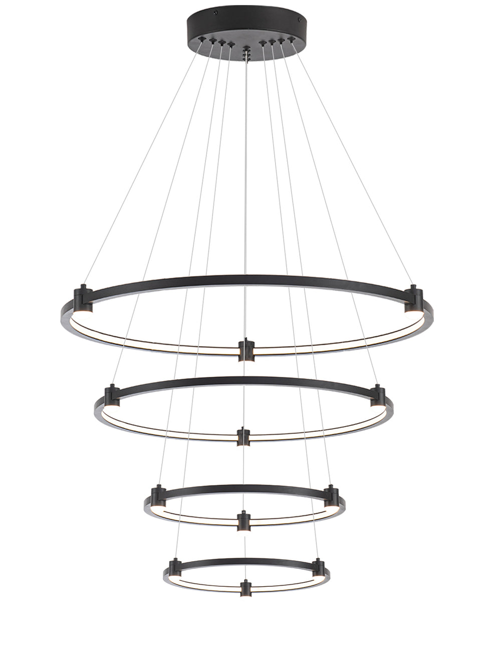 LED Black Frame with Acrylic Diffuser 3CCT Adjustable Ring Chandelier, 40" 4 Ring, by iKo