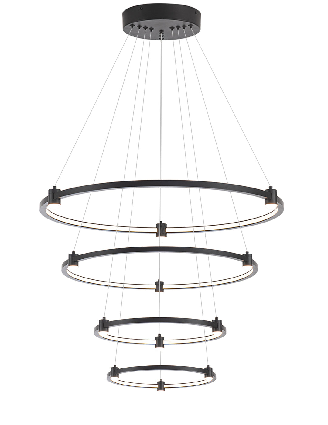 LED Black Frame with Acrylic Diffuser 3CCT Adjustable Ring Chandelier, 40" 4 Ring, by iKo