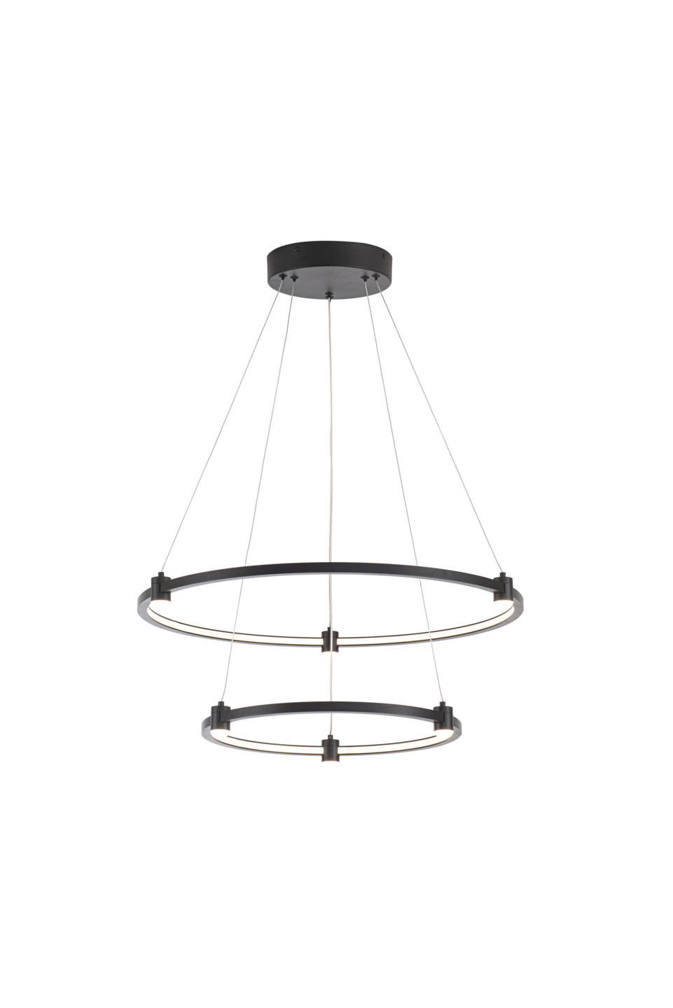 LED Black Frame with Acrylic Diffuser 3CCT Adjustable Ring Chandelier, 32" 2 Ring, by iKo