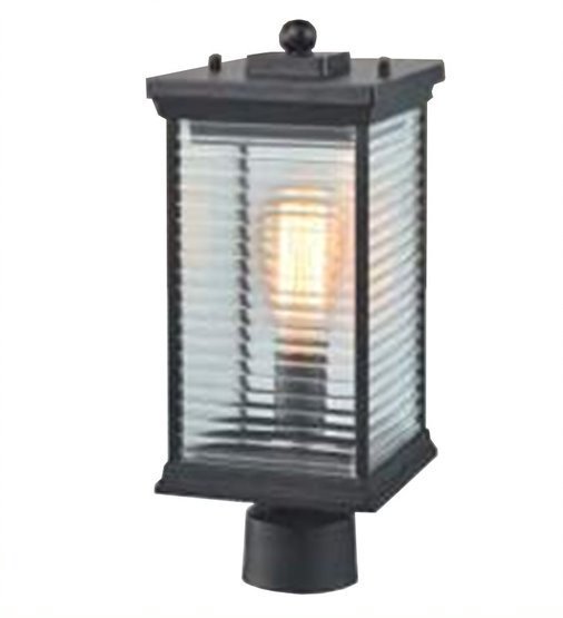 Black Aluminum Frame with Clear Ripple Glass Shade Outdoor Post Light