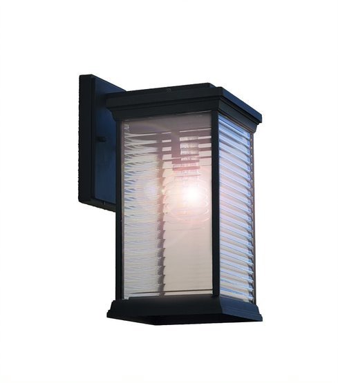 Black Aluminum Frame with Clear Ripple Glass Shade Outdoor Wall Sconce