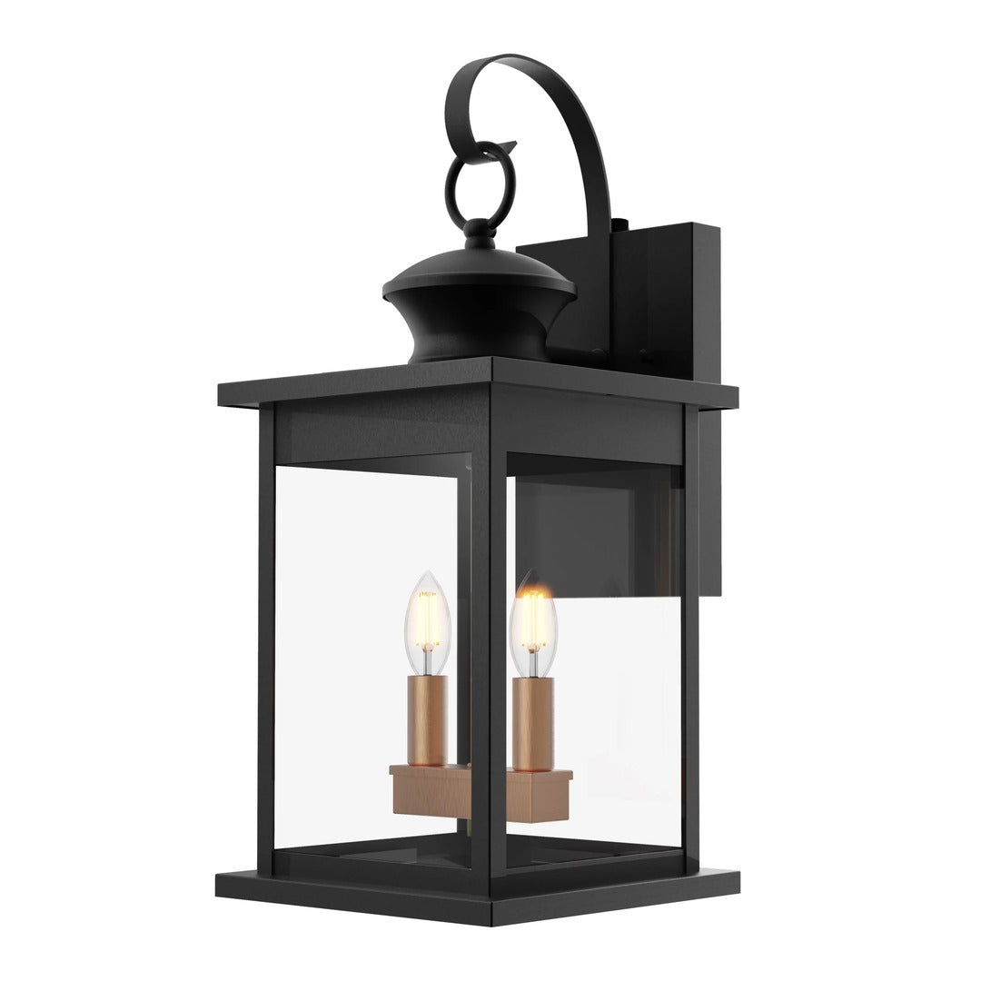 Black and Brass Frame with Curve Arm Photo Cell Outdoor Wall Sconce by iKo