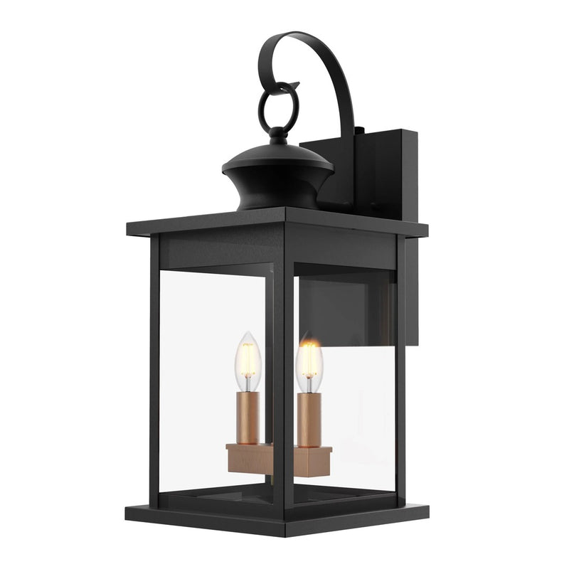 Black and Brass Frame with Curve Arm Photo Cell Outdoor Wall Sconce