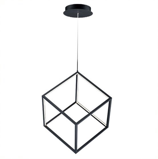 LED Black Cubic Frame with Acrylic Diffuser Pendant by iKo