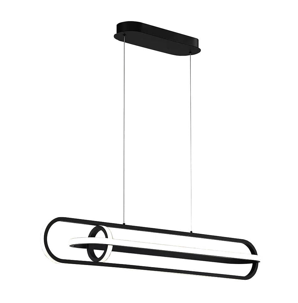 Black Oval and Ring Frame with Acrylic Diffuser Linear Pendant, 3000K, by iKo