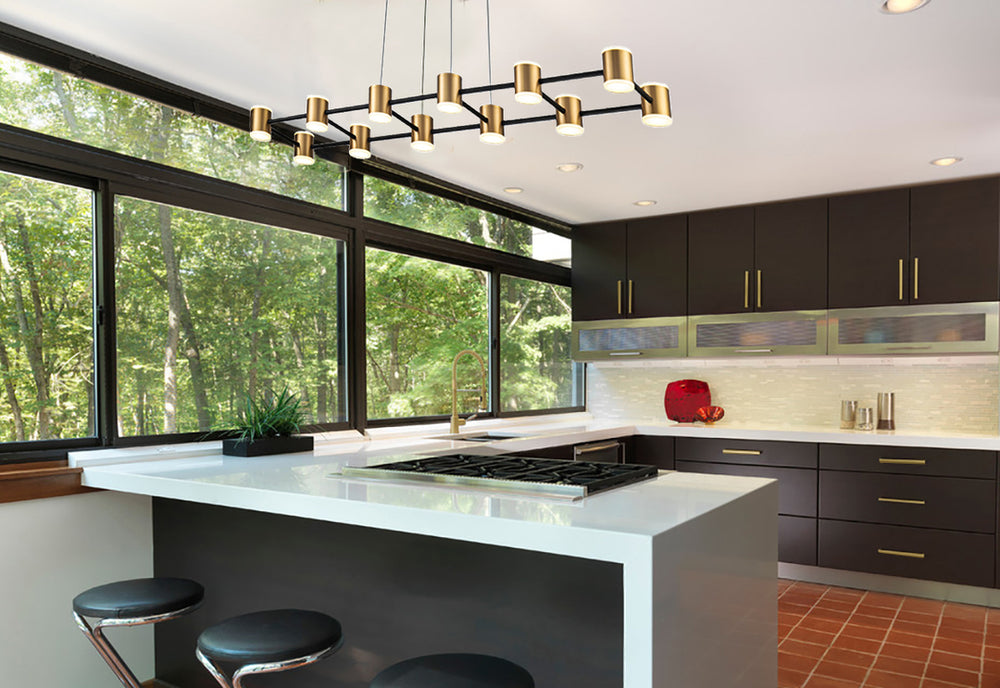 LED Black and Brass Frame with Acrylic Diffuser Linear Chandelier by iKo - view 2