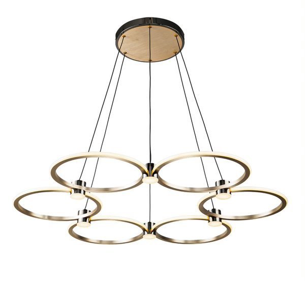 LED Black and Brushed Gold Ring Frame with Acrylic Diffuser Chandelier by iKo