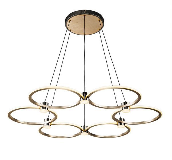 LED Black and Brushed Gold Ring Frame with Acrylic Diffuser Chandelier