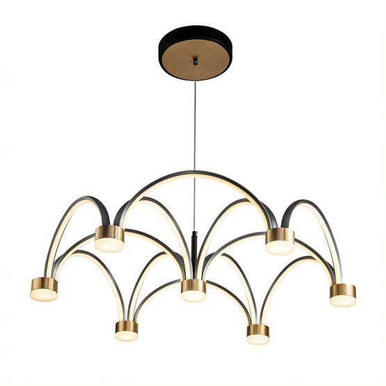 LED Black and Brushed Gold Curve Arm with Acrylic Diffuser Chandelier by iKo