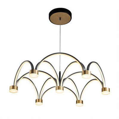 LED Black and Brushed Gold Curve Arm with Acrylic Diffuser Chandelier