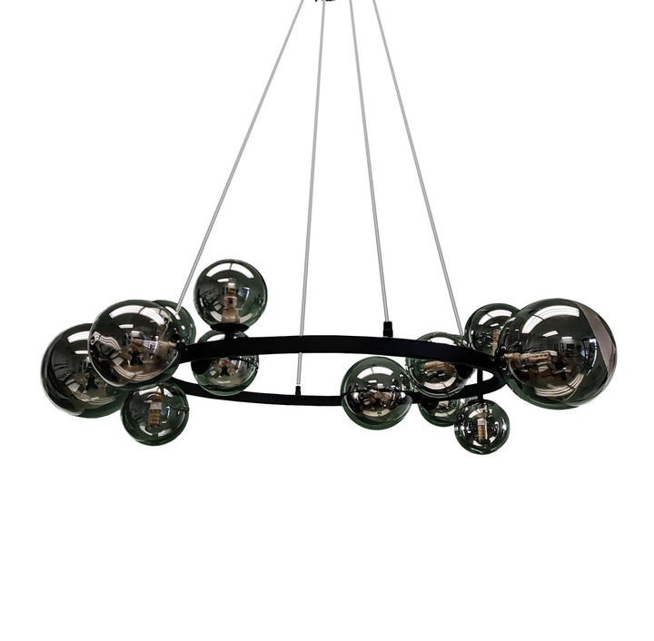 Black Ring Frame with Smoked Glass Globe Chandelier by iKo