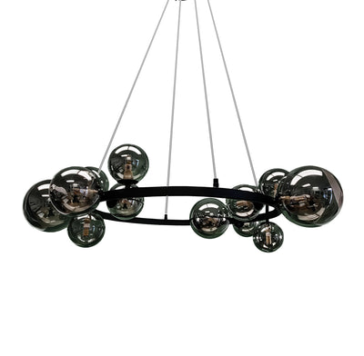 Black Ring Frame with Smoked Glass Globe Chandelier