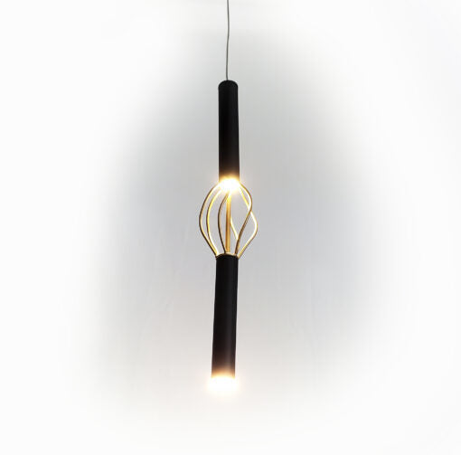 LED Black and Gold Twisted Cylindrical Frame Pendant in 3000K by iKo