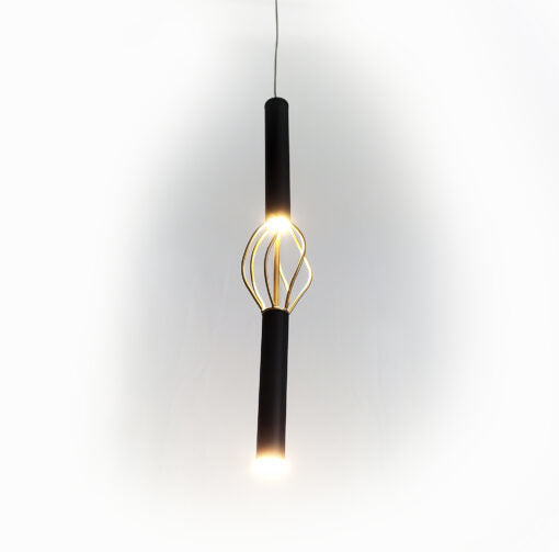 LED Black and Gold Twisted Cylindrical Frame Pendant