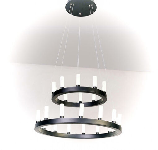 LED Black Ring with Acrylic Candle Diffuser Chandelier, 24" 2 Tier, by iKo
