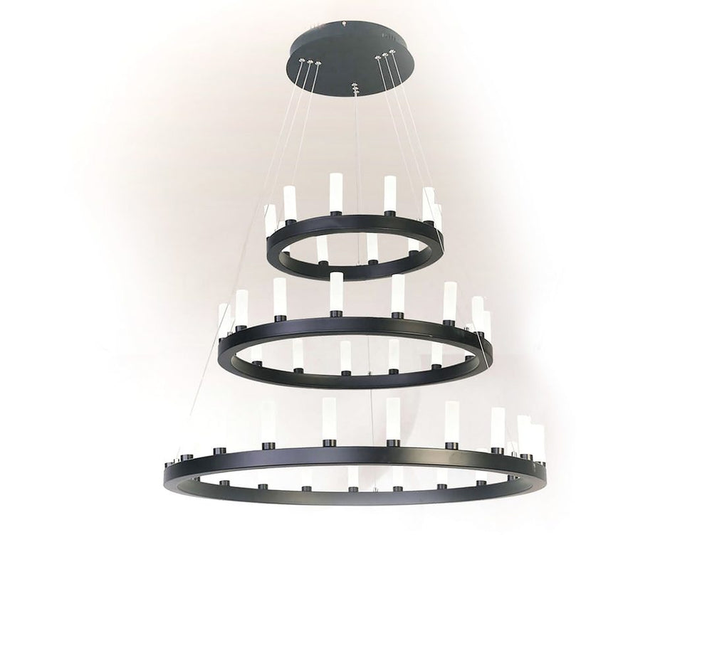 LED Black Ring with Acrylic Candle Diffuser Chandelier, 40" 3 Tier, by iKo
