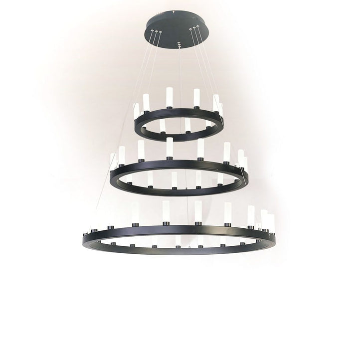 LED Black Ring with Acrylic Candle Diffuser Chandelier, 40" 3 Tier, by iKo