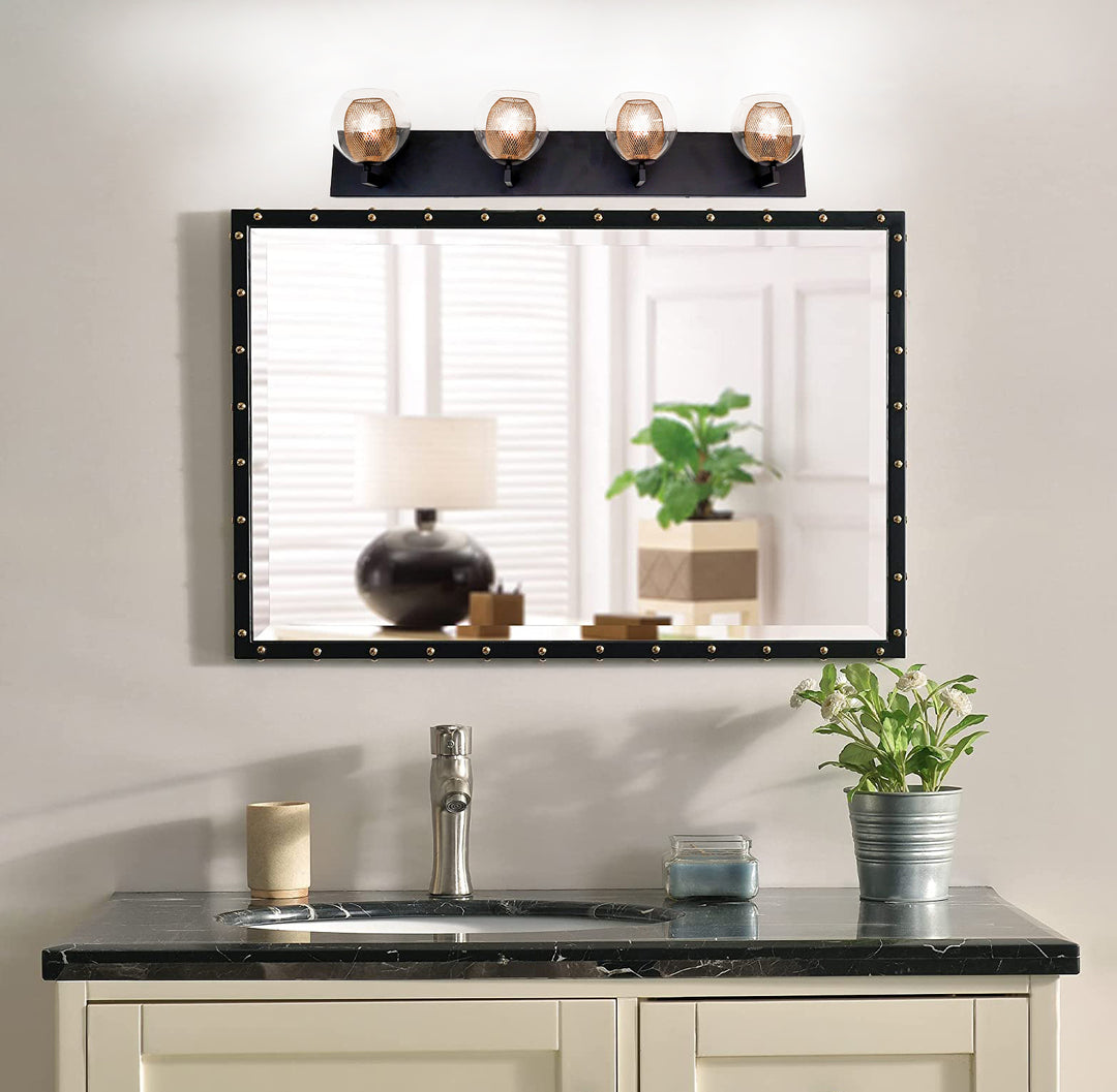 Black Frame with Clear and Gold Mesh Shade Vanity Light