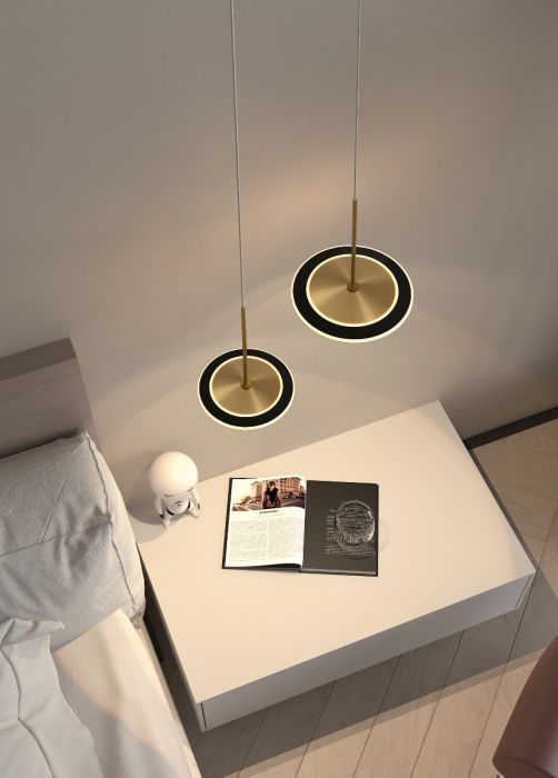 LED Satin Dark Gray and Antique Brass Disk Frame with Acrylic Diffuser Pendant