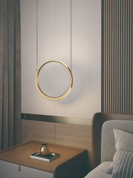 LED Satin Antique Brass Ring Frame with Acrylic Diffuser Single Pendant