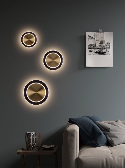 LED Antique Brass and Black Bronze Disk Frame with Arcylic Diffuser Wall Sconce