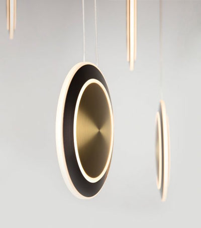 LED Antique Brass and Black Bronze Disk Frame with Arcylic Diffuser Linear Pendant