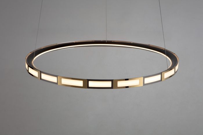 LED Matte Black and Satin Gold Ring Frame with Acrylic Diffuser Chandelier