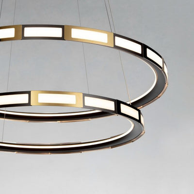 LED Matte Black and Satin Gold Ring Frame with Acrylic Diffuser 2 Ring Chandelier