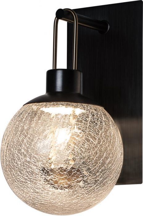LED Satin Dark Gray and Antique Brass Frame with Crackle Glass Globe Wall Sconce