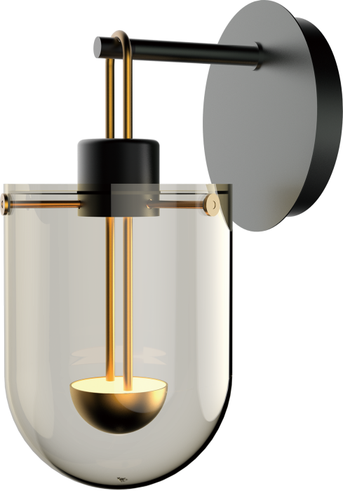 LED Satin Drak Gray and Antique Brass Frame with Smoke Acrylic Shade Wall Sconce