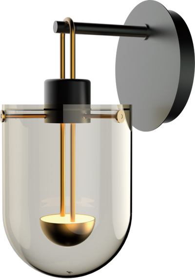LED Satin Drak Gray and Antique Brass Frame with Smoke Acrylic Shade Wall Sconce