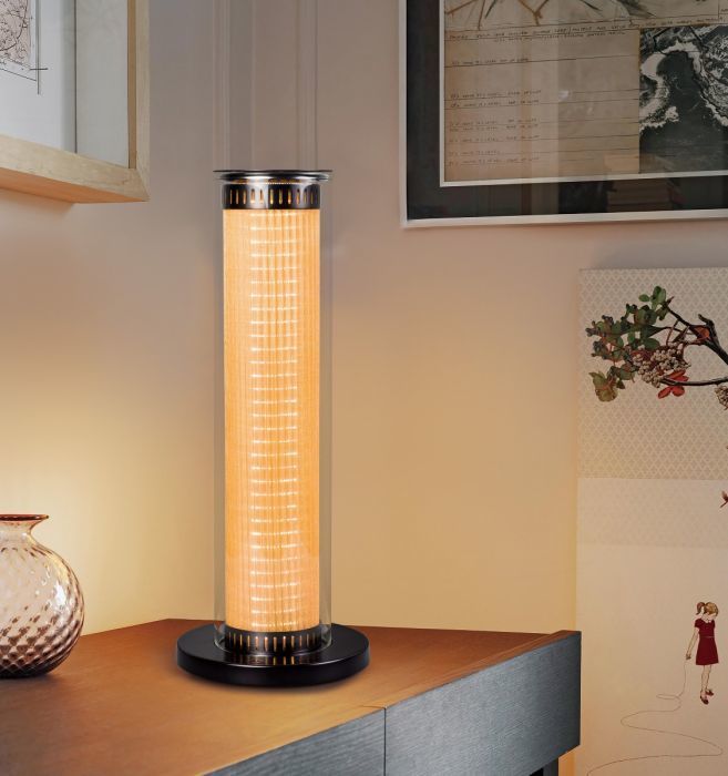 LED Deep Taupe Frame with Clear Cylindrical Glass Shade Table Lamp