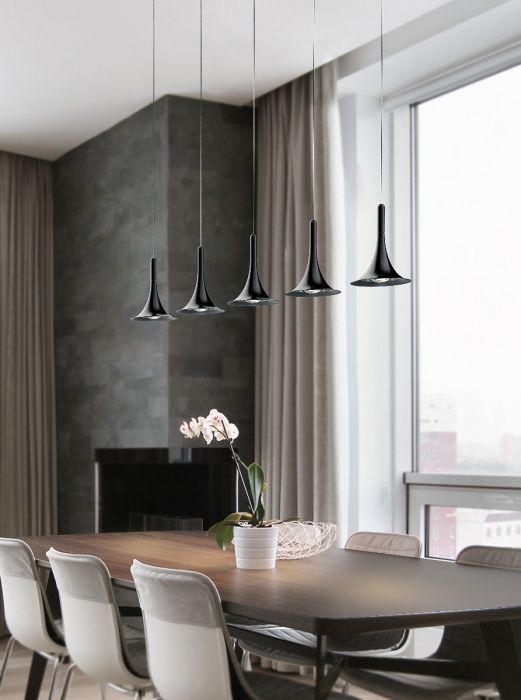 LED Satin Dark Gray Trumpet Shade with Acrylic Diffuser Linear Pendant