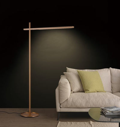 LED Brushed Gold and Beech Wood Frame with Acrylic Diffuser Floor Lamp