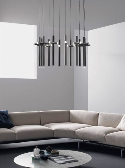 LED Satin Dark Gray Pipe with Clear Acrylic Diffuser Chandelier