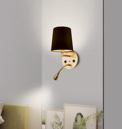 LED Brushed Champagne Frame with Black Fabric Shade Adjustable Wall Sconce